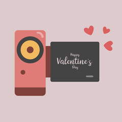 Illustration  Happy Valentine's Day and  Video Camera, Pencil, Apple, Watercolor