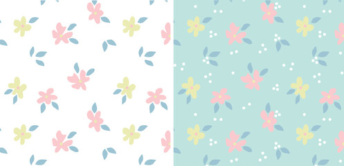 Pastel Blue Harmony: Sweet Floral Seamless Pattern for Girls' Dress Fabric Design