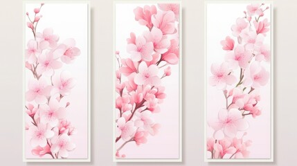 set of vertical banner with sakura flowers of white an pink colors, high quality, 16:9, copy space
