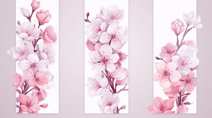 set of vertical banner with sakura flowers of white an pink colors, high quality, 16:9, copy space