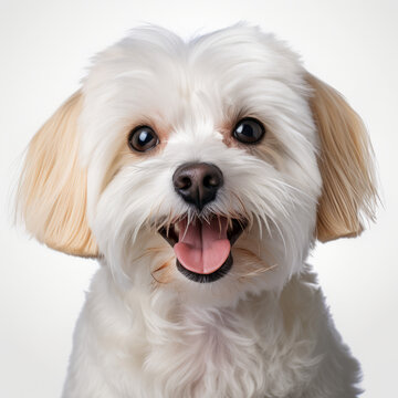 Smiling Maltese Dog with White Background - Isolated Portrait Image