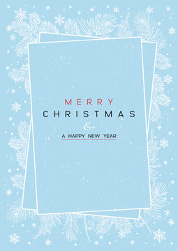 Christmas Poster - Illustration. Vector illustration of Christmas Background with branches of christmas tree on blue.