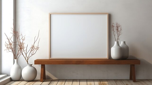 mockup on table against white wall in a room.
