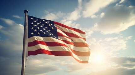 american flag on sky waving