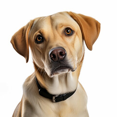 Confused Labrador Retriever Dog with Tilted Head on White Background