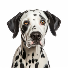 Confused Dalmatian Dog with Tilted Head on White Background - Isolated Image