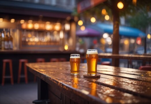 Bokeh background of street bar beer restaurant, outdoor