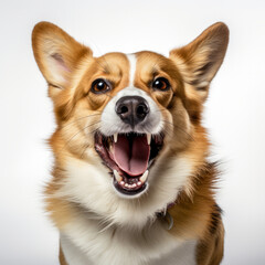Isolated Portrait of an Angry Pembroke Welsh Corgi Dog with White Background