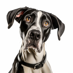 Isolated Great Dane Dog with Tilted Head on White Background - High Resolution Image