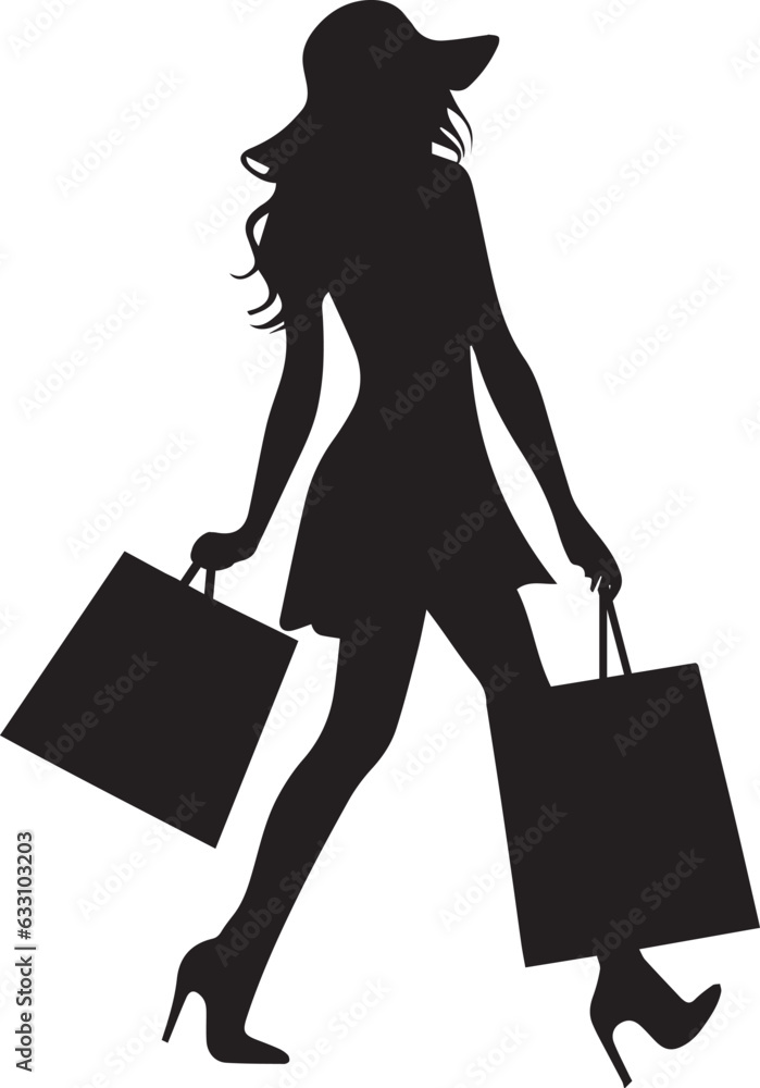 Canvas Prints shopping girl with shopping bag vector silhouette illustration black color