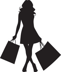 shopping girl with shopping bag vector silhouette illustration black color