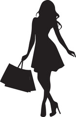 shopping girl with shopping bag vector silhouette illustration black color