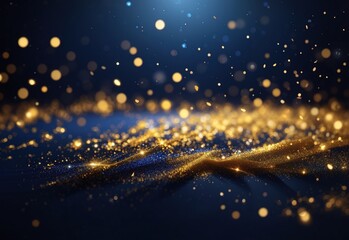 Abstract background with Dark blue and gold particle. Christmas Golden light shine particles bokeh on navy blue background