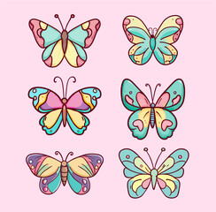 A set of butterflies on a pink background