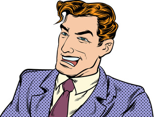 Man in a good mood smiling and laughing happily. Pop art retro hand drawn style design illustrations. . transparent background
