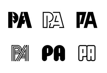 Set of letter PA logos. Abstract logos collection with letters. Geometrical abstract logos