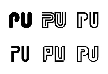 Set of letter PU logos. Abstract logos collection with letters. Geometrical abstract logos