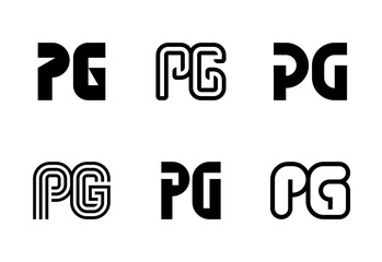 Set of letter PG logos. Abstract logos collection with letters. Geometrical abstract logos