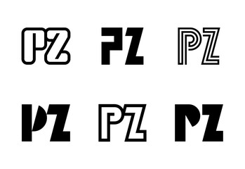 Set of letter PZ logos. Abstract logos collection with letters. Geometrical abstract logos