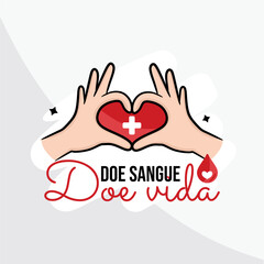 Banner with hands for blood donation campaign in portuguese written give blood save life - blood donation campaign - doacao de sangue