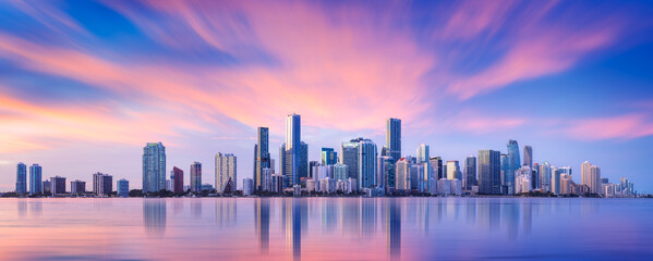 the skyline of miami during sunset - 633104497