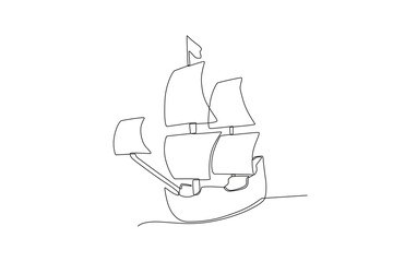Front view of a sailing ship. Colombus day one-line drawing