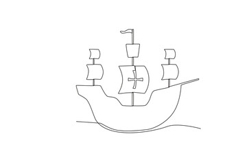 A ship with a modern design. Colombus day one-line drawing