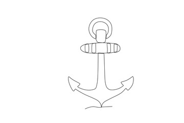 A large ship anchor. Colombus day one-line drawing
