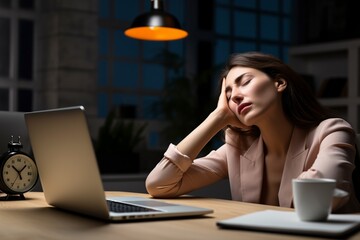 woman yawning tirelessly at an office desk in exhaustion