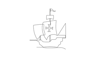 A Columbus ship sailed. Colombus day one-line drawing