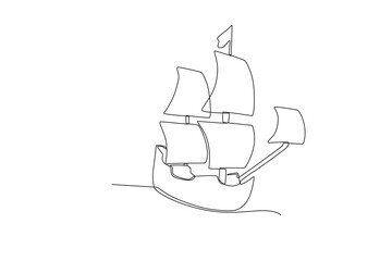 Front view of a speeding ship. Colombus day one-line drawing