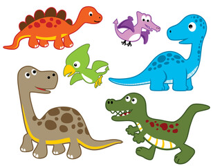 Set of funny colorful dinosaurs cartoon