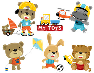 Obraz na płótnie Canvas Group of little animals cartoon with it toys