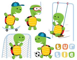 Vector set of happy turtle cartoon in different activities