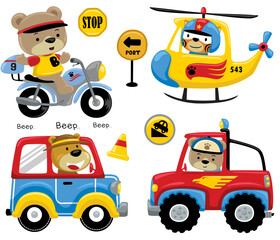Vector set of funny animals cartoon on vehicles