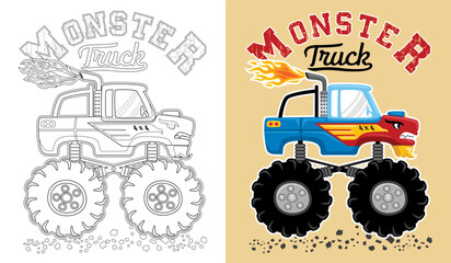Fototapeta na wymiar Vector illustration of monster truck cartoon. Coloring book or page