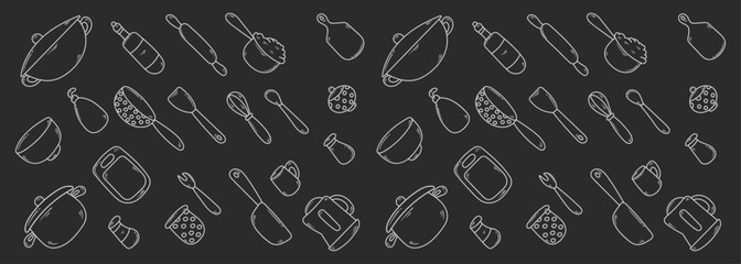 Hand Drawn Kitchen Utensils Collection in Doodle Vector Element Illustration Style