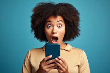 young black woman is surprised to read a message on her mobile