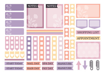 Soft colorful weekly planner stickers set for agenda, notebook, diary. A5 format.