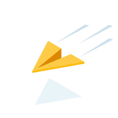 paper plane isometric icon in color on white background, sent message or mail