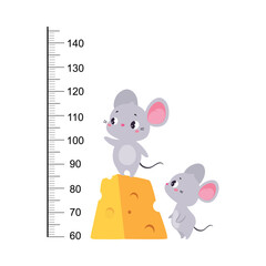 Plakat Growth Ruler with Cute Mouse Animal at Kids Height Meter Vector Illustration