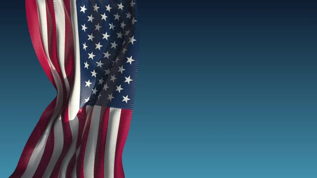 American flag in vertical position waving with the wind