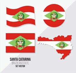 Santa Catarina Brazil state vector set flag symbol map and circle flag
