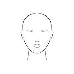 Front view silhouette of a woman head.Head guidelines for barbershop, haircut salon, cosmetology salon, clinic, permanent makeup. Vector illustration