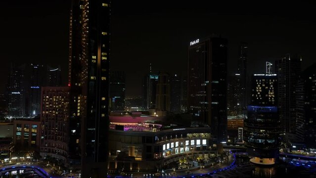 Modern city in the night, Dubai Marina view in the night. High quality 4k footage
