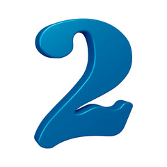 3d number 2 design in blue color for math, business and education concept
