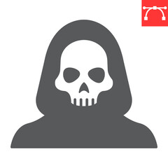Grim reaper glyph icon, halloween and holiday, dead vector icon, harbinger of death vector graphics, editable stroke solid sign, eps 10.