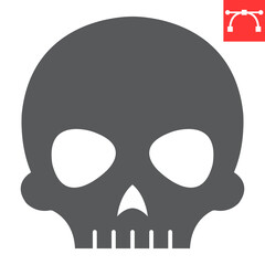 Skull glyph icon, halloween and holiday, cranium vector icon, human head vector graphics, editable stroke solid sign, eps 10.