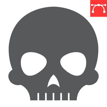 Skull glyph icon, halloween and holiday, cranium vector icon, human head vector graphics, editable stroke solid sign, eps 10.