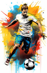 Football player kicks the ball, bright image in graffiti style.